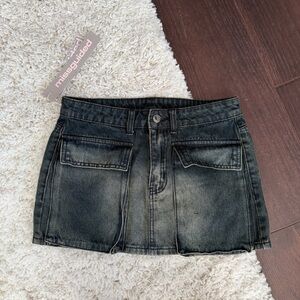Missguided Dark Wash Faded Denim Cargo Mini Skirt